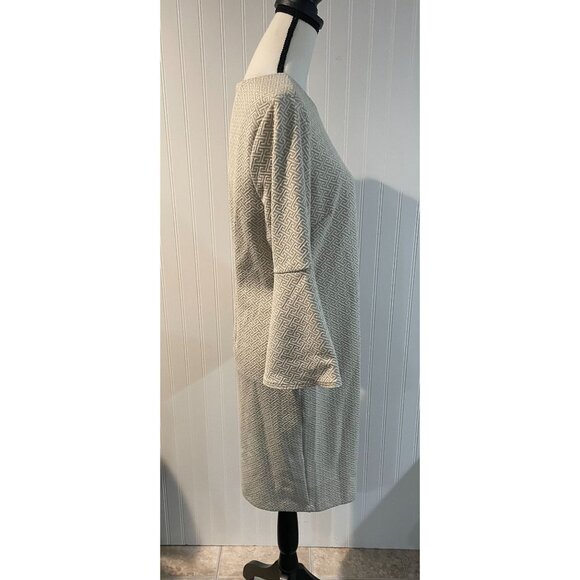 Tyler Böe Beige Geometric Textured Dress With Bell Sleeves Size L - Picture 5 of 12